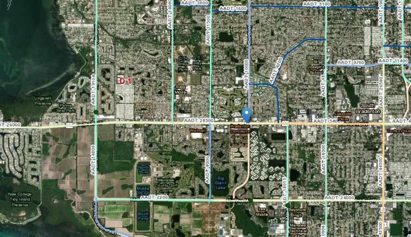 Vista del mapa digital de Cortez Road, Condado de Manatee. Crédito: Florida Traffic Online