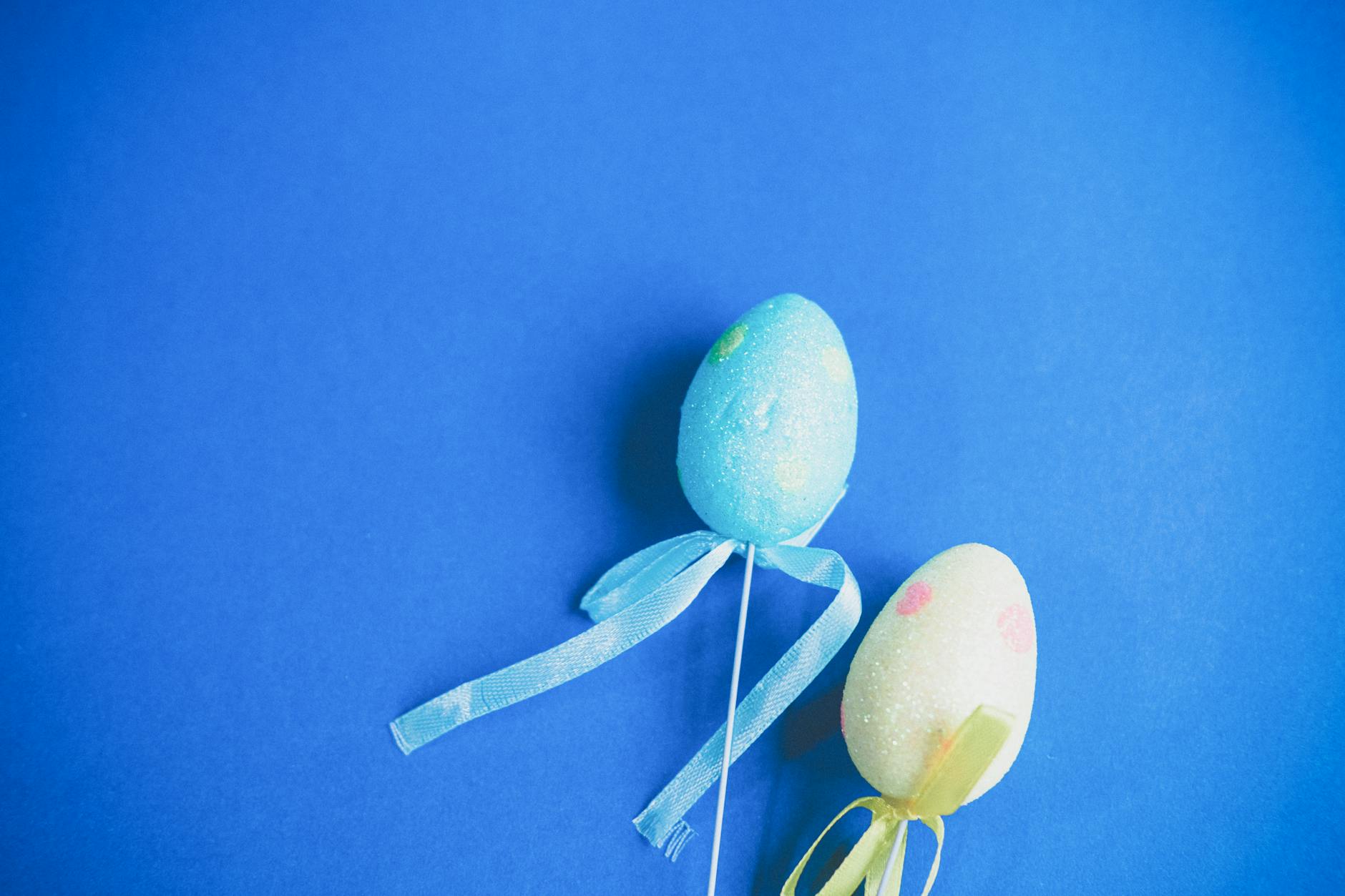 two blue and white egg decors